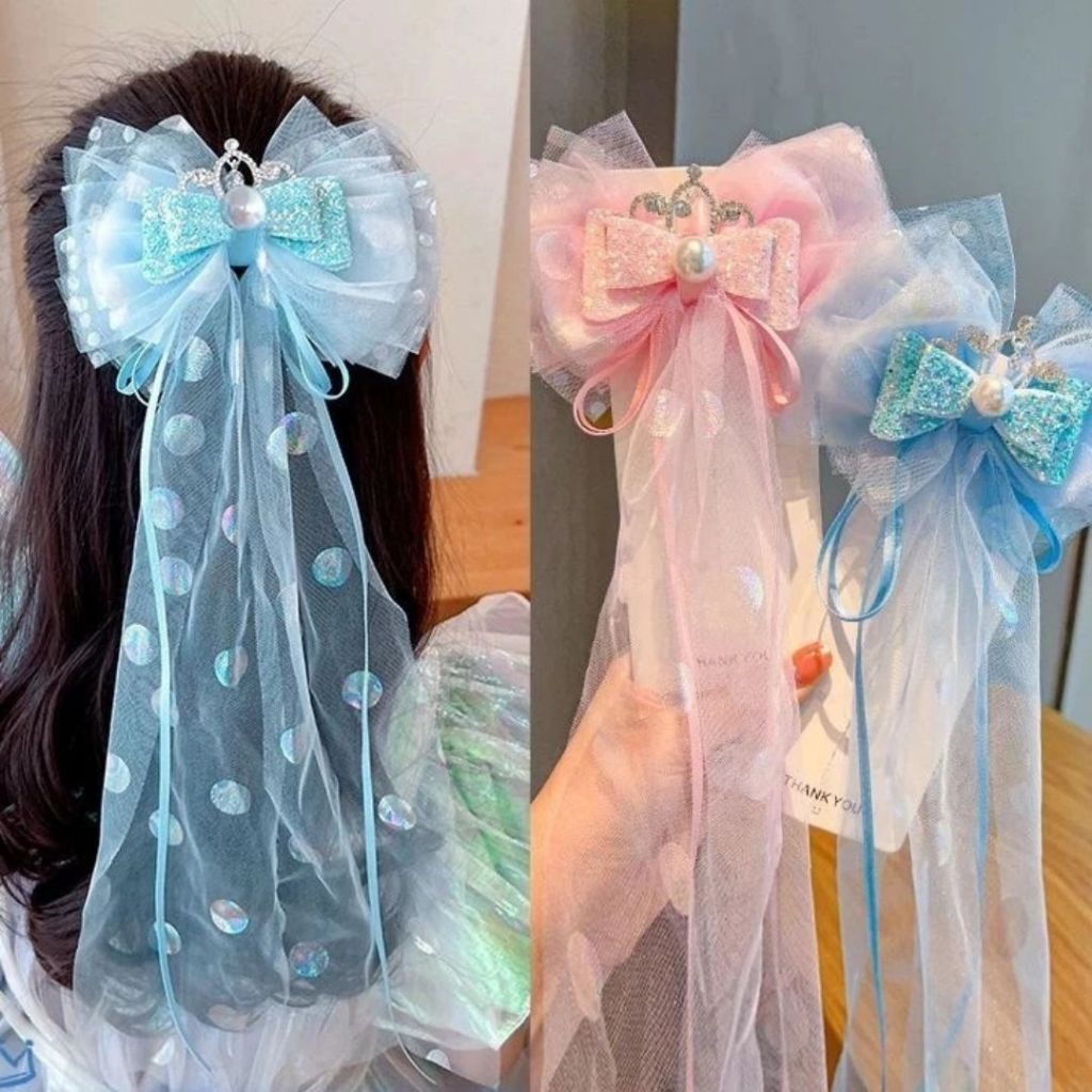 Jepit Rambut Model Pita Panjang / Jepitan Pita Rumbai Panjang Princess / Jepitan Rambut Anak Lucu / 