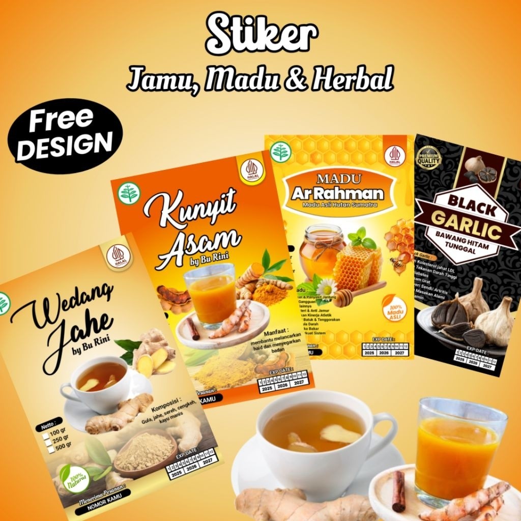 ( isi 100 pcs stiker ) Stiker Jamu Stiker Herbal Stiker Wedang Jahe Stiker Jahe Stiker Kunyit Asam S