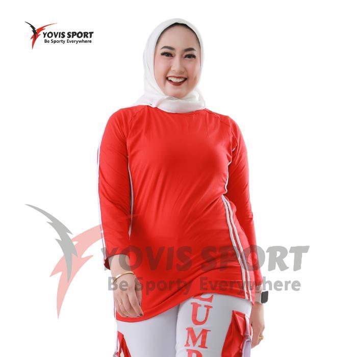 ATASAN PANJANG OLAHRAGA  YOVIS SPORT/BAJU MUSLIM - Merah list Putih, 3L