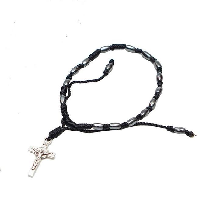 Gelang Rosario Tali Blustin Oval 6mm-Rosario Gelang Tali Salib Murah