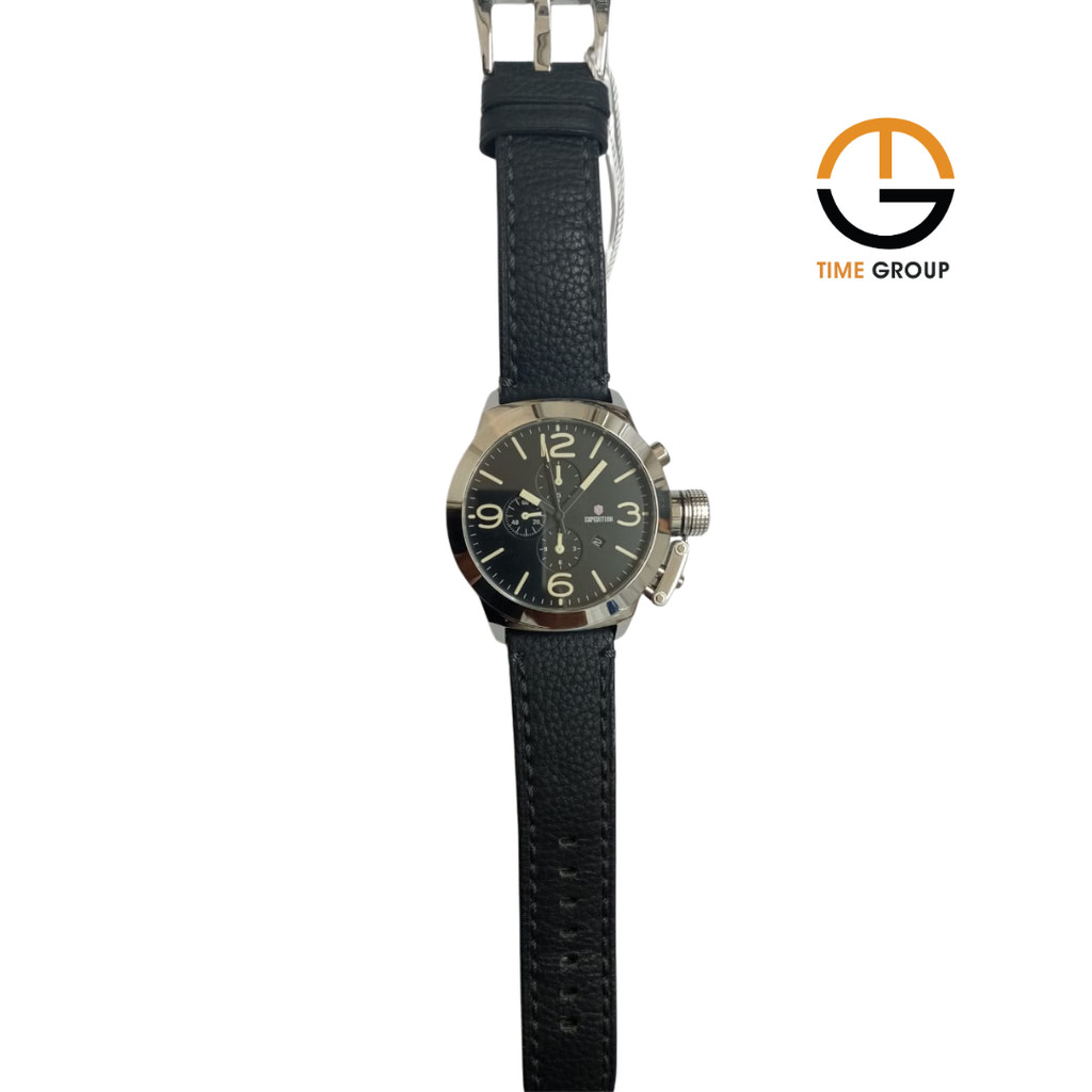 JAM TANGAN PRIA EXPEDITION E6339 E 6339 MCLSSBAIVBA CHRONOGRAPH SILVER BLACK CREAM LEATHER STRAP