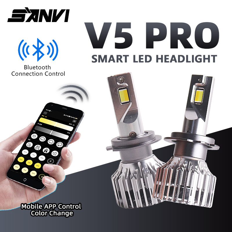 SANVI LED Headlight H4 H7 Tricolor Bluetooth APP Control 3000K 4300K 5500K H4 H7 LED H1 H11 HB3 HB4 