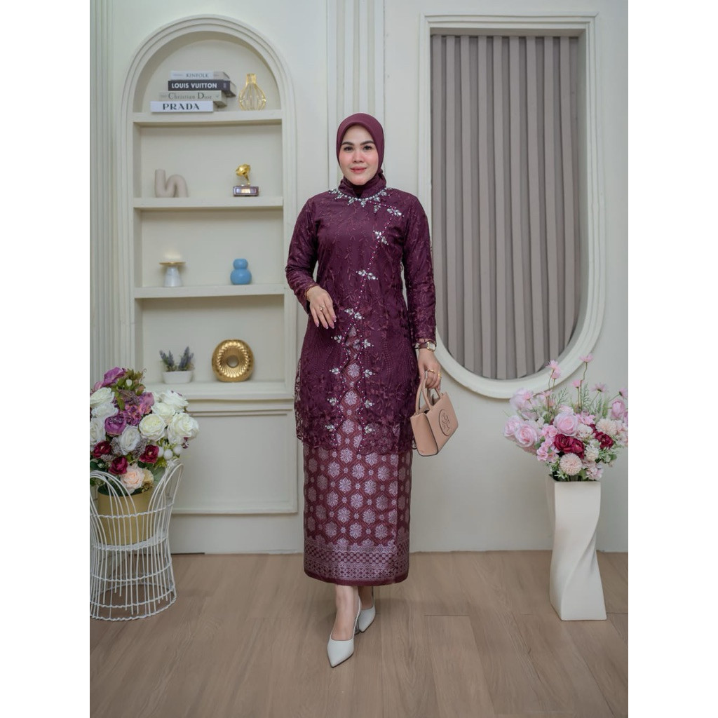 KEBAYA TUNIK JANGGAN RARA FULL BORDIR PAYET SET ROK SONGKET PREMIUM / KEBAYA KEKINIAN