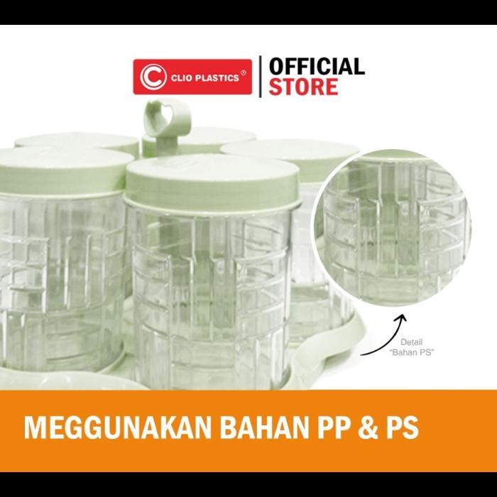 Clio toples garasu 1kg set 5pcs rotary + nampan putar toples kue - pink