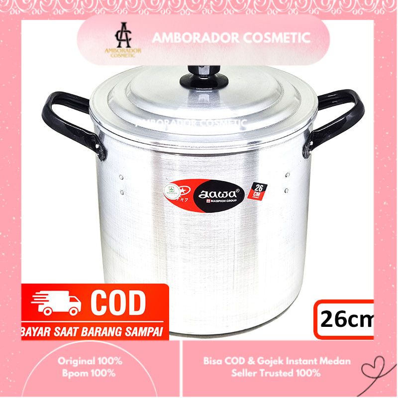 Maspion Panci Dandang Nasi Tinggi + Tutup Aluminium 26cm | Steamer Kukus Besar Jumbo | Kukusan Ubi