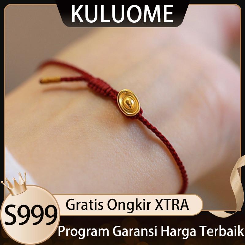 KULUOME Gelang Tali Merah Emas Pasir Vietnam untuk Pria dan Wanita Perhiasan Tali Merah s999