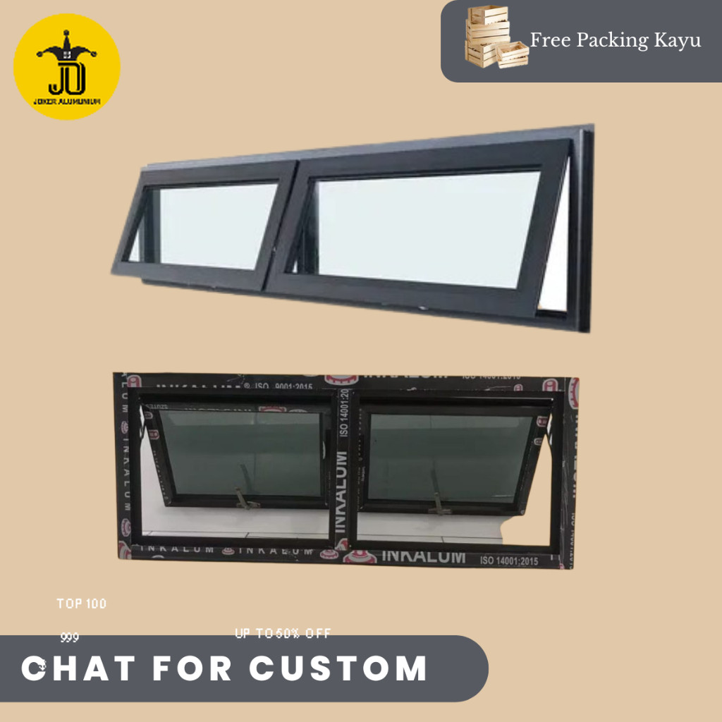 TS - Jendela Alumunium gandeng Jungkit bovenli dapur 30x100 , 30x120 , 30x150 , 30x180