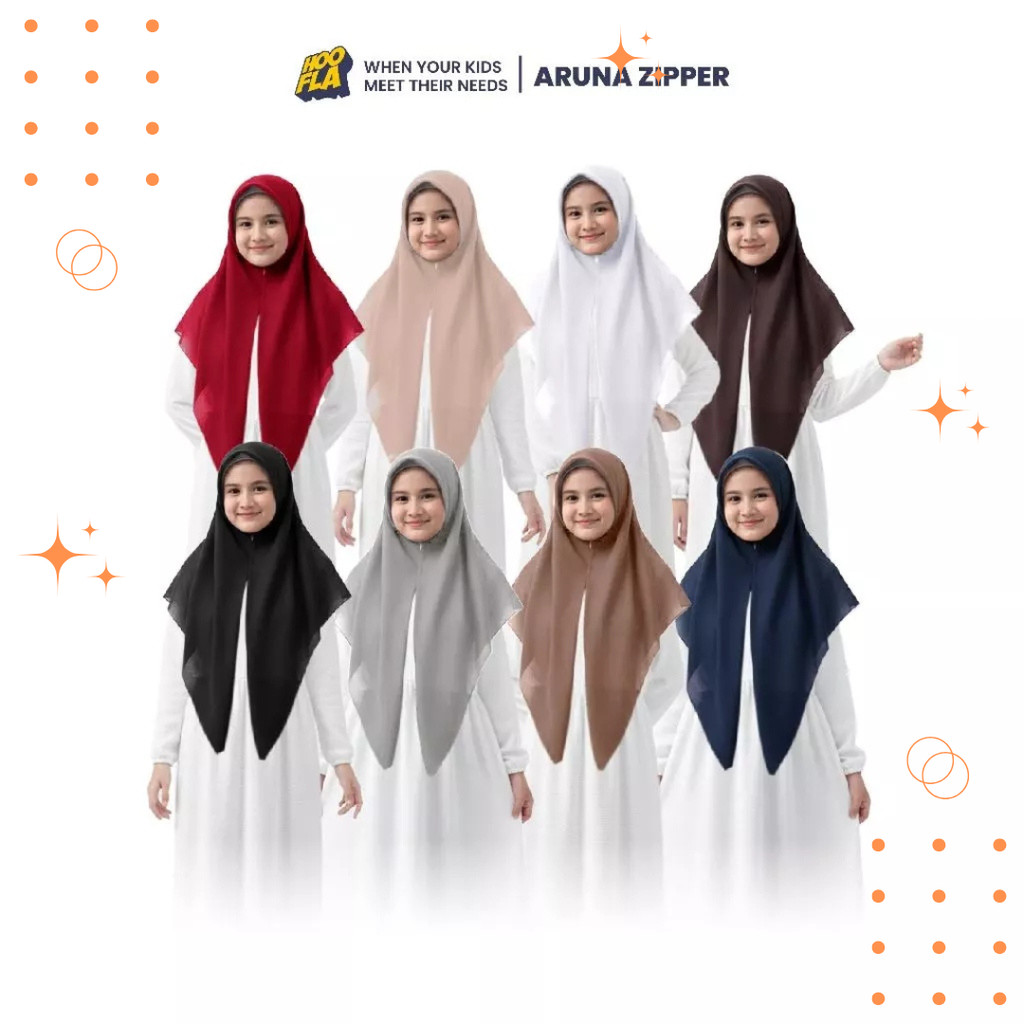 HOOFLA Jilbab Instan Segitiga Anak Bahan Paris Premium Aruna Zipper Paris
