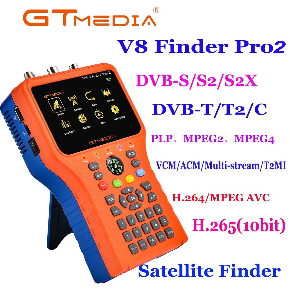 GTmea V8 Finder Pro2  DVB-S2 DVB-T2 DVB-C AHD H.265 Satellite Meter Satellite Finder Spectrum Analyz
