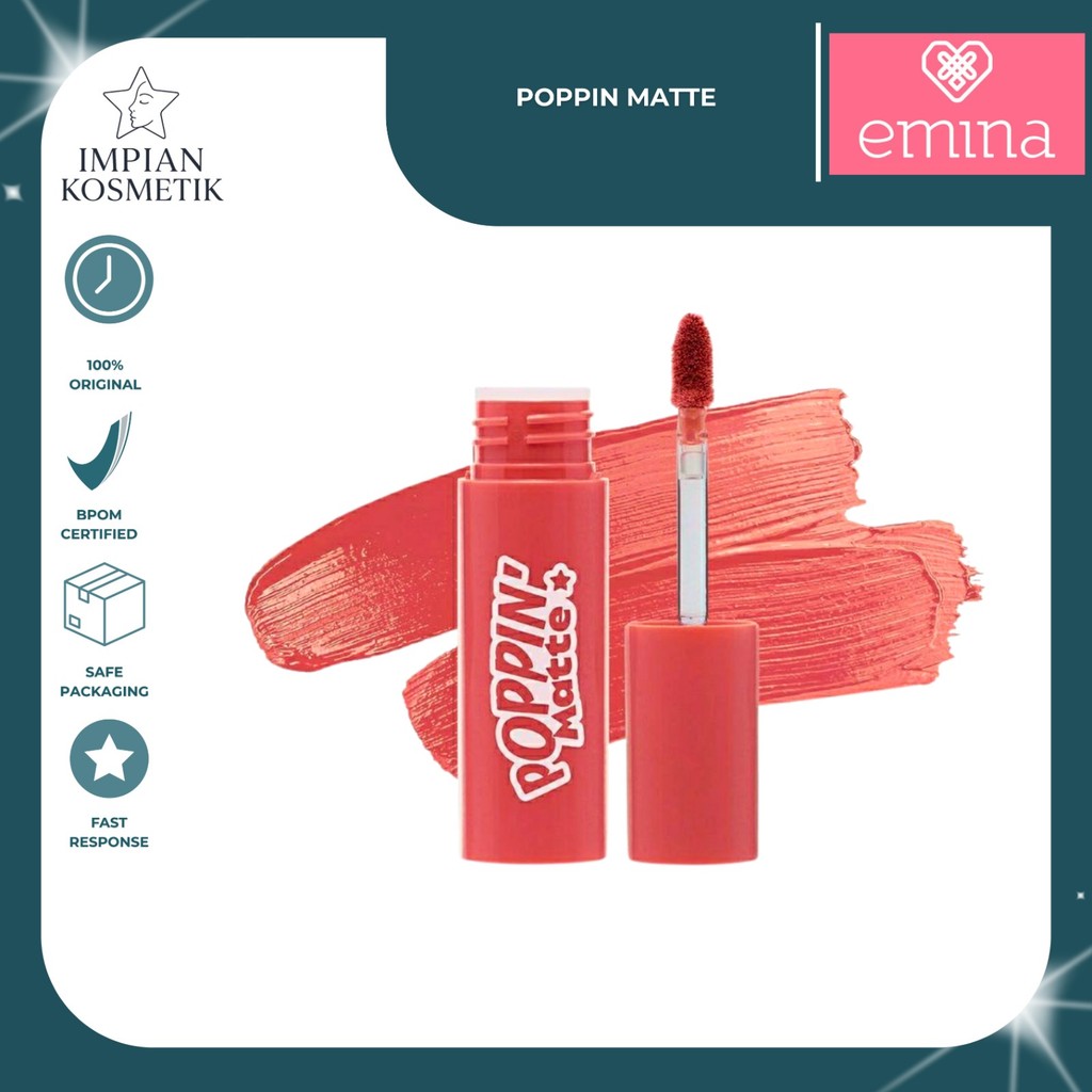 IMPIAN KOSMETIK EMINA POPPIN MATTE | LIP CREAM MATTE RINGAN | LIPSTIK LONG LASTING