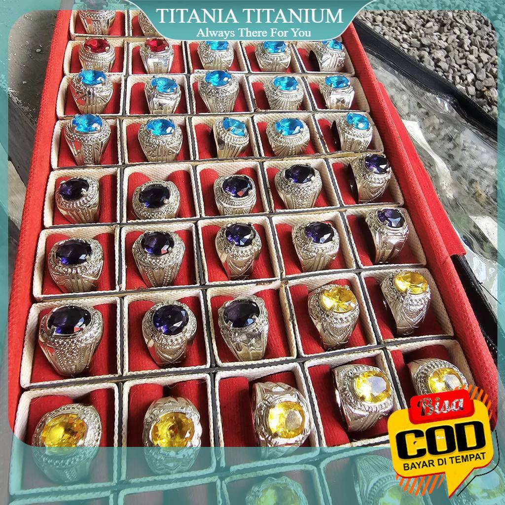 TITANIA [COD]. Cincin Alpaka Super dengan Batu Akik Cutting Crystal Blue Topaz / Citruz Citrine Yell