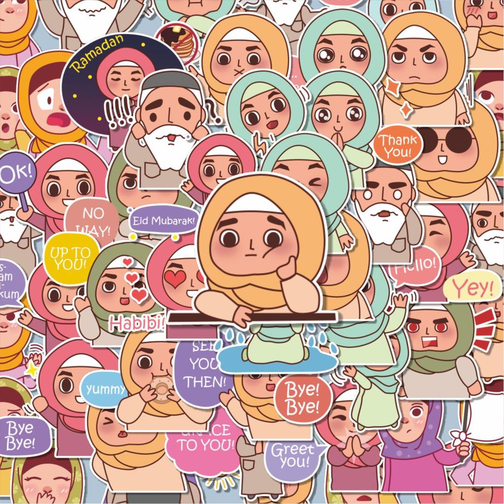 100PCS Lucu Stiker Jiha Muslim Style Stiker Aesthetic Stiker Anti Air Stikers Berperekat Waterproof 