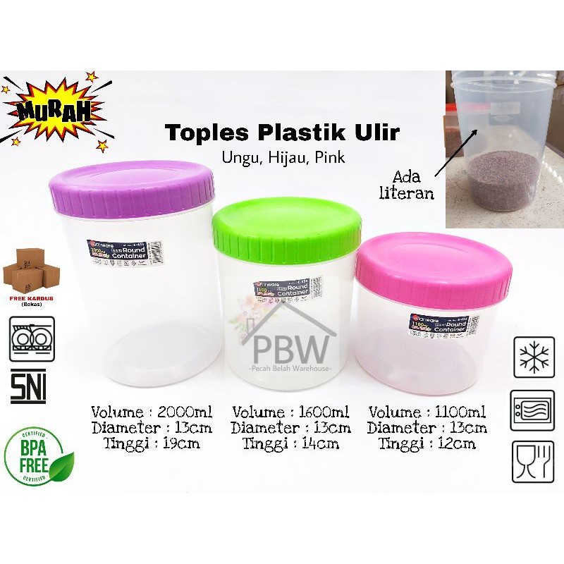 Toples Plastik Ulir 1600ml / Toples Kue Plastik / Toples Lebaran