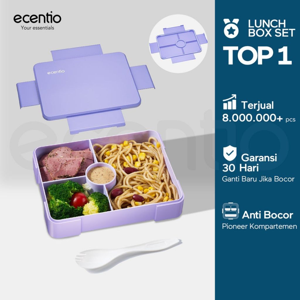 Ecentio Kotak Makan Plastik Lunch Box 3 Kompartemen Perlindungan Anti Bocor Desain Isolasi Tertutup 