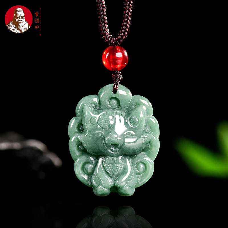 [Dengan sertiflkat  identiflkasi]Giok alami, liontin rubah berekor sembilan peri rubah, liontin pria