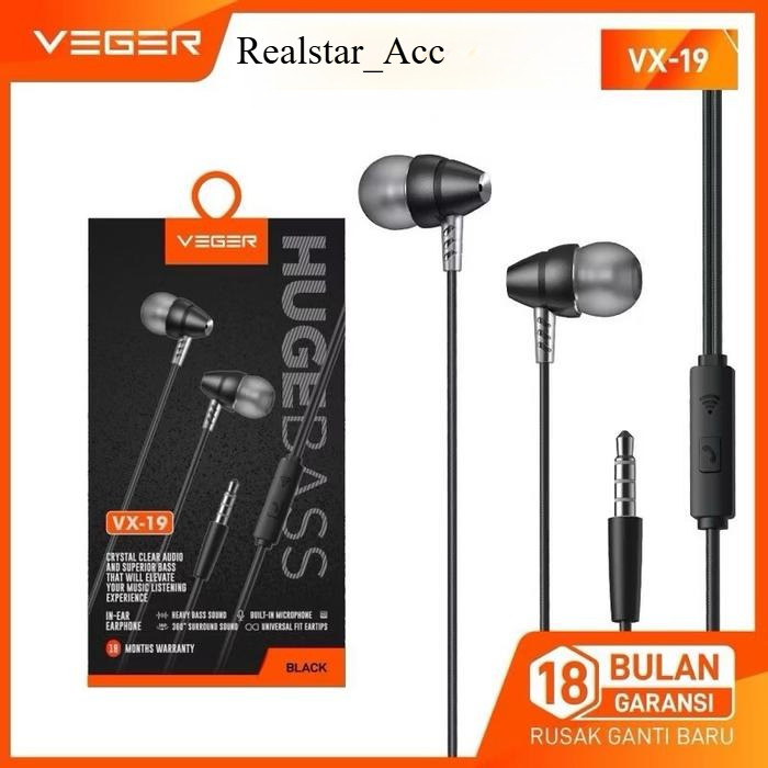VEGER VX19 Earphone Headset VEGER VX-18 EXTRA BASS With MIC