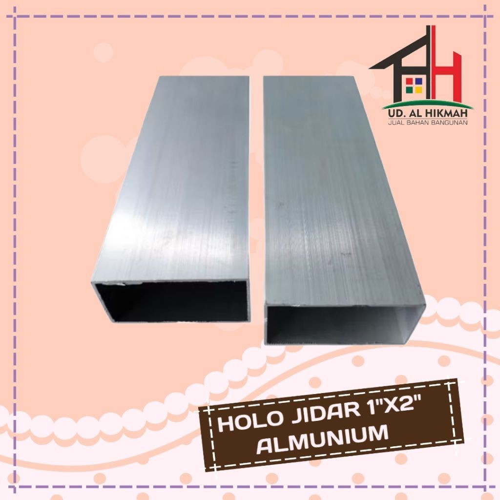 Holo Hollow Jidar Kotak Aluminium 1x2 Banci ( 2,2 Cm x 4,4 Cm ) Silver 2 METER