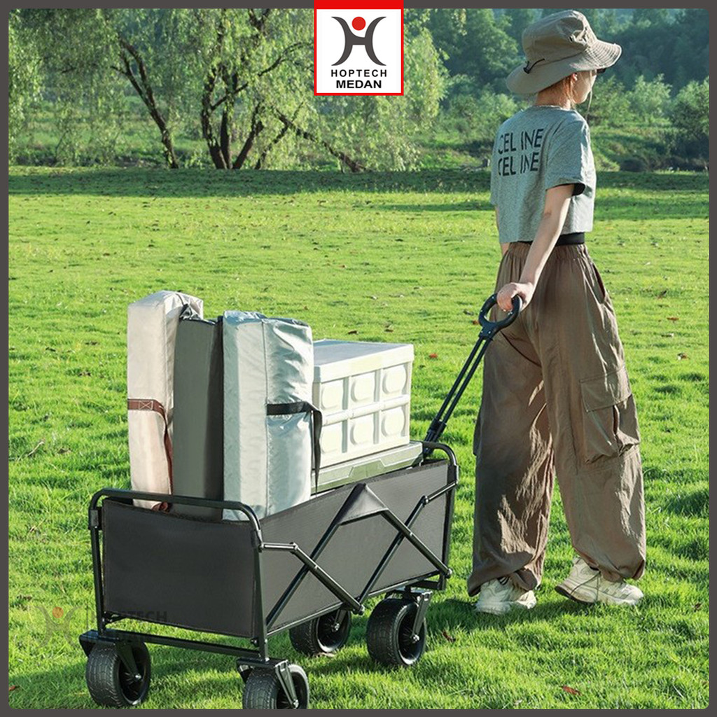 Hoptech - Troli Box Lipat Roda Besar Gerobak Portable Outdoor Untuk Kamping, Properti Dan Belanja