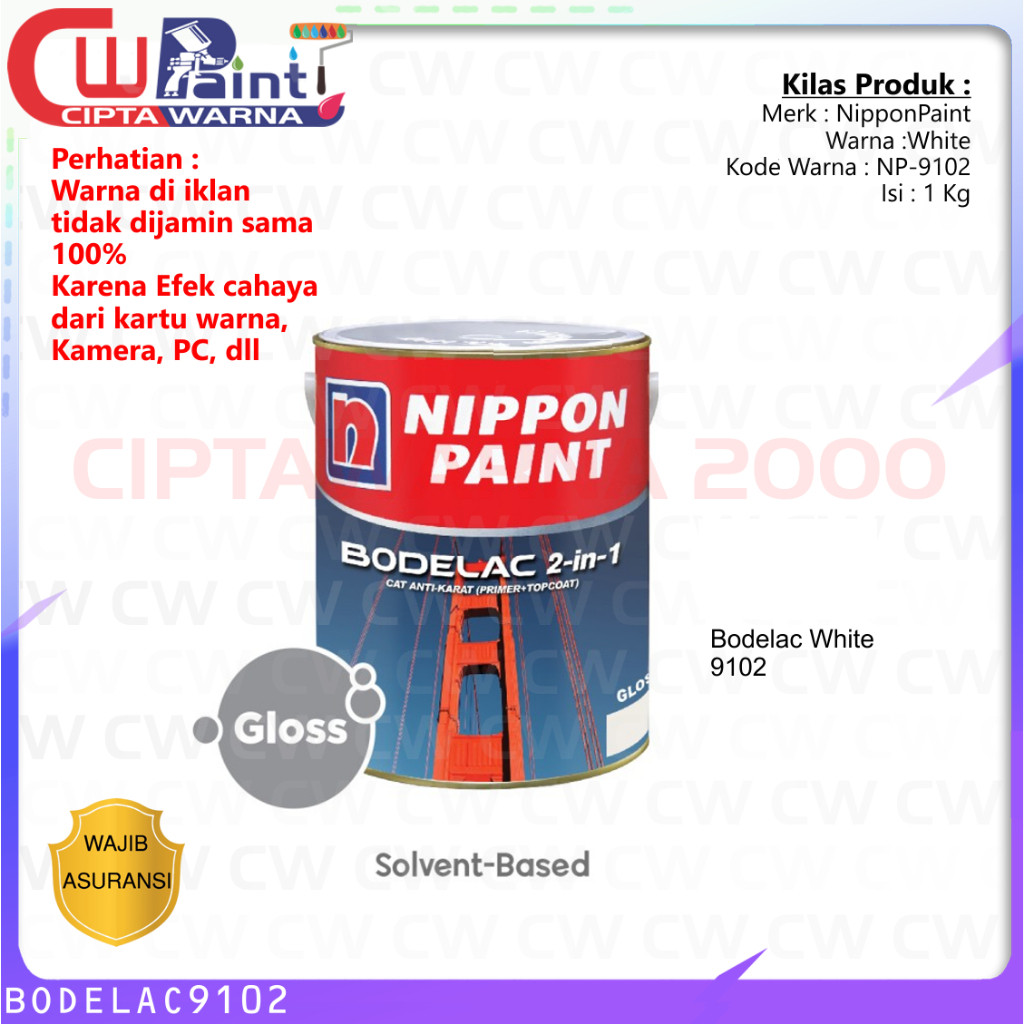 Nippon Paint Bodelac 2 in 1 Cat Besi Anti-Karat Putih White 9102 1 Kg - B6 CWS