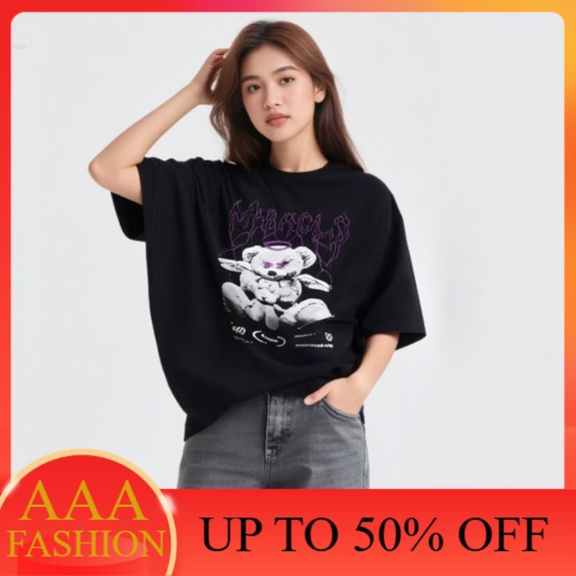 AAA FASHION Kaos Wanita Oversize Miracle Beruang Lengan Pendek