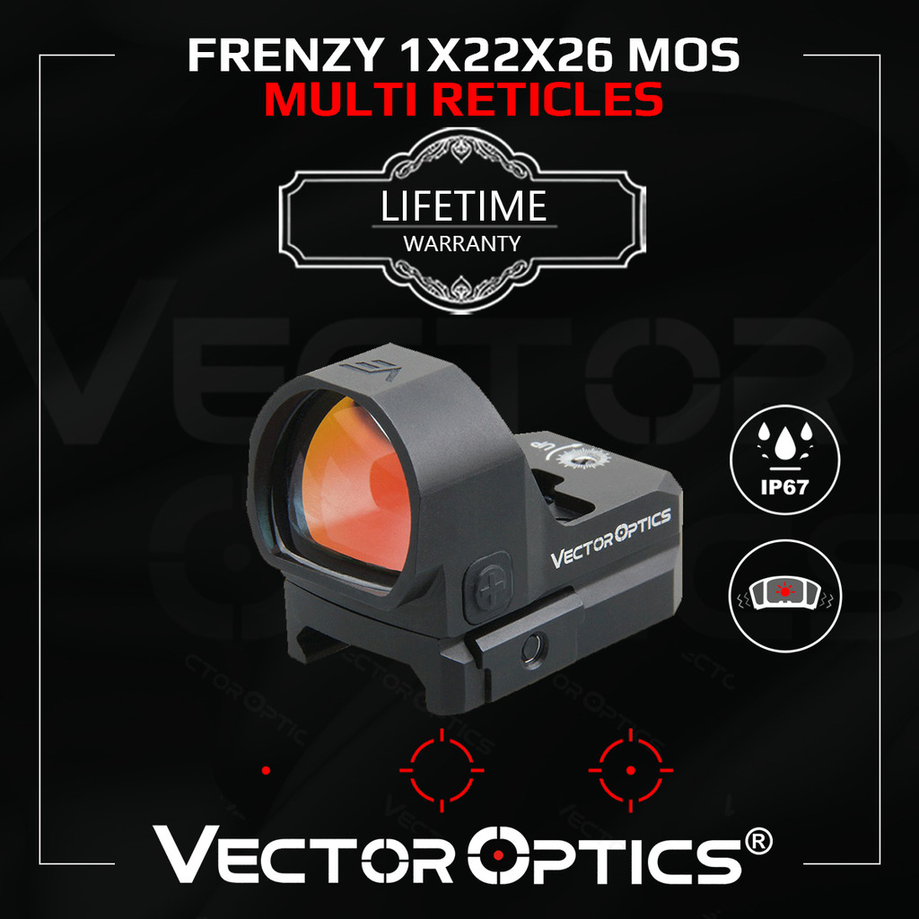 Vector Optics Frenzy 1x22x26 MOS Multi Reticles Pistol Red Dot Sight IP67 Waterproof&Auto Shut-off F