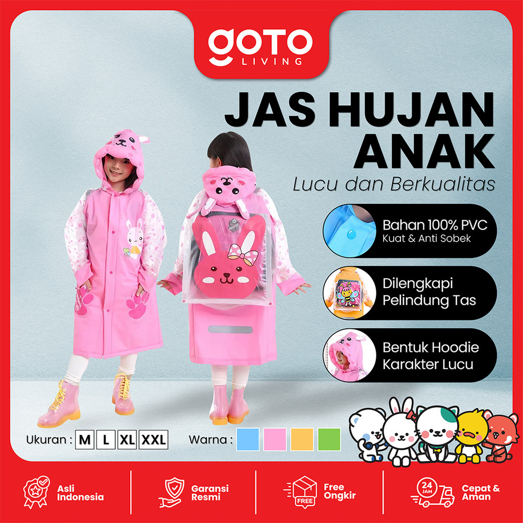 Goto Gommy Raincoat Jas Hujan Anak Ransel Motif Perempuan Laki Laki