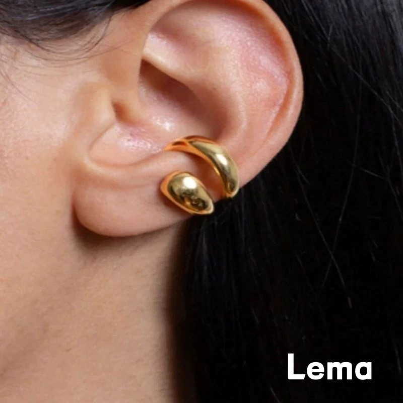 [Lema] Jepit Telinga Logam Emas Ganda Tanpa Tindik Sederhana Modis X214