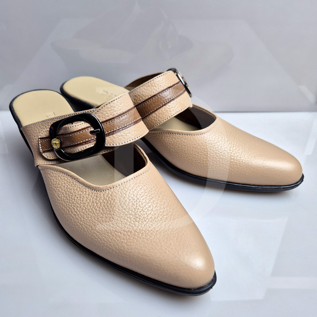 PROMO - Selop Kulit Wanita Ballerina Strap Gesper Hak 5cm