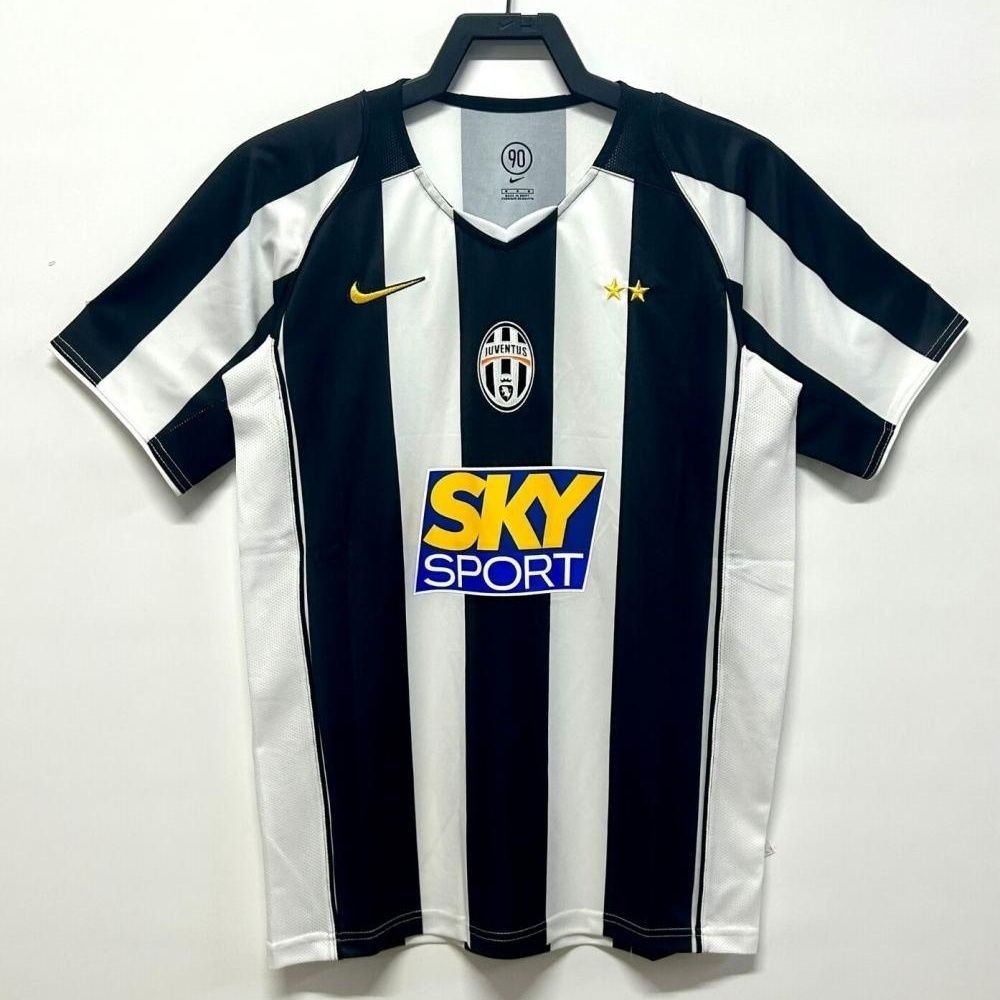 Jersey Sepak Bola Lengan Pendek Retro Dewasa 2004-05 Juventus Home T shirt pria
