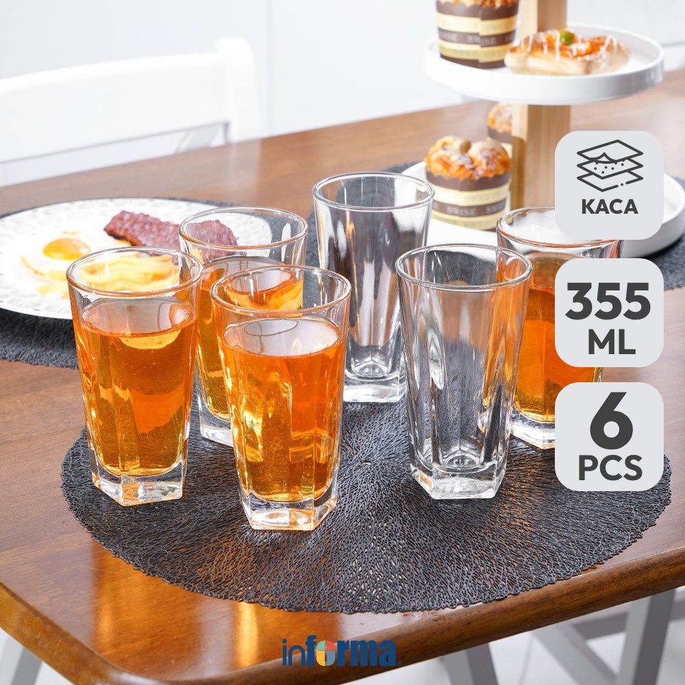 Informa Libbey Inverness Gelas Kaca 355 ml Set 6 Pcs Transparan Cup Bening Wadah Air Minum Tempat Mi
