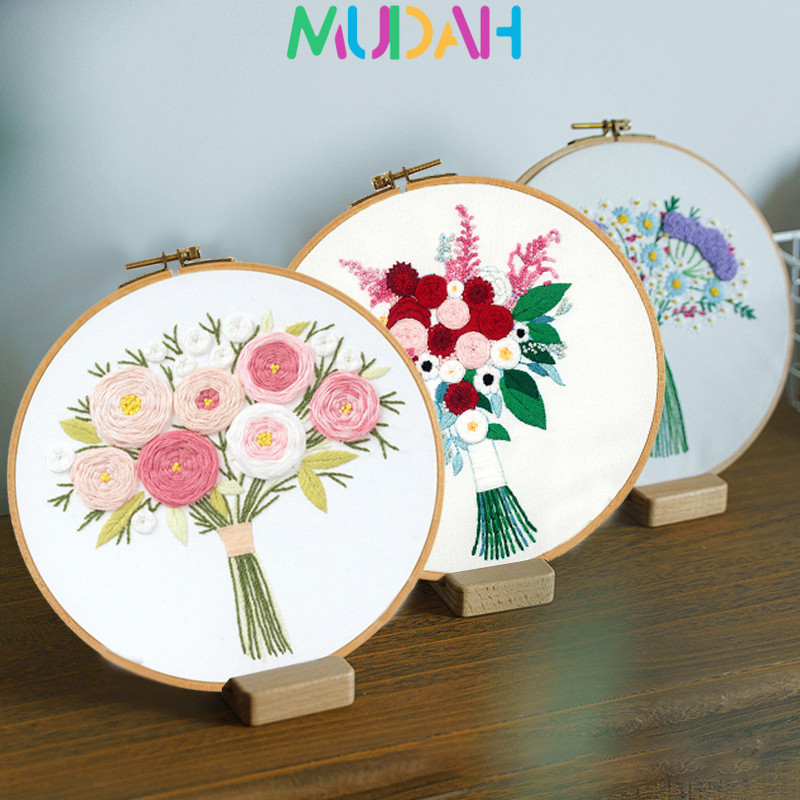 DIY Paket Sulam Tangan Set Menyulam Hand Embroidery Needle Kit Jahit Bordir Flower Bunga Paket sulam