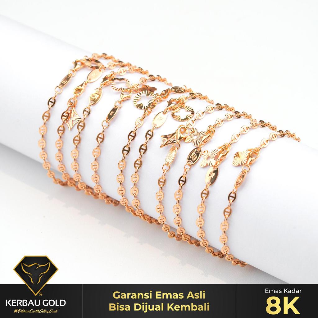 [Kerbau Gold] Gelang Emas Herme Simple 8K - Emas Asli 100%