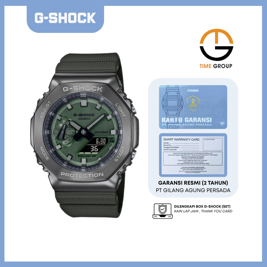JAM TANGAN PRIA CASIO G-SHOCK GM2100B-3ADR GM-2100B-3 DIGITAL ANALOG GREEN STRAP