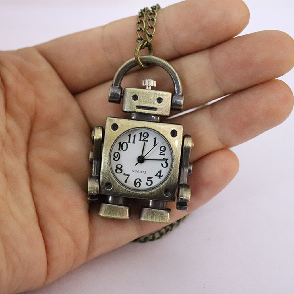 Vintage robot shape Arabic numerals round dial quartz pocket watch pendant decorated with cute keych