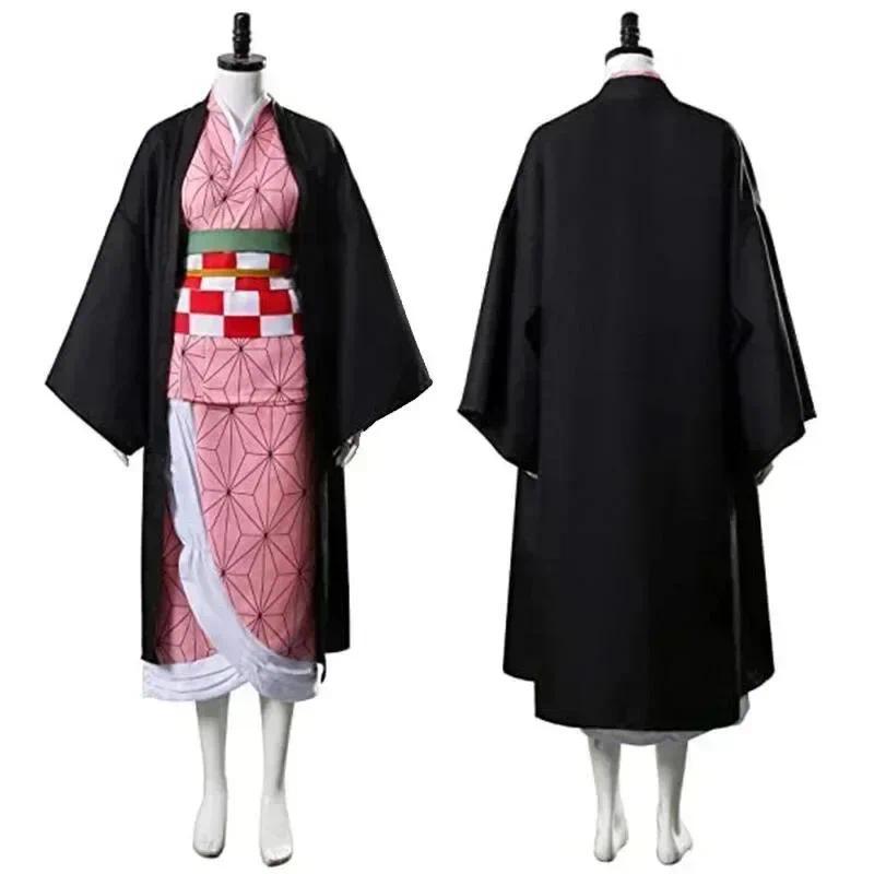 Anime Nezuko Cosplay Kamado Nezuko Cosplay Costume Nezuko Wig Uniform with Props for Adult Kids Hall