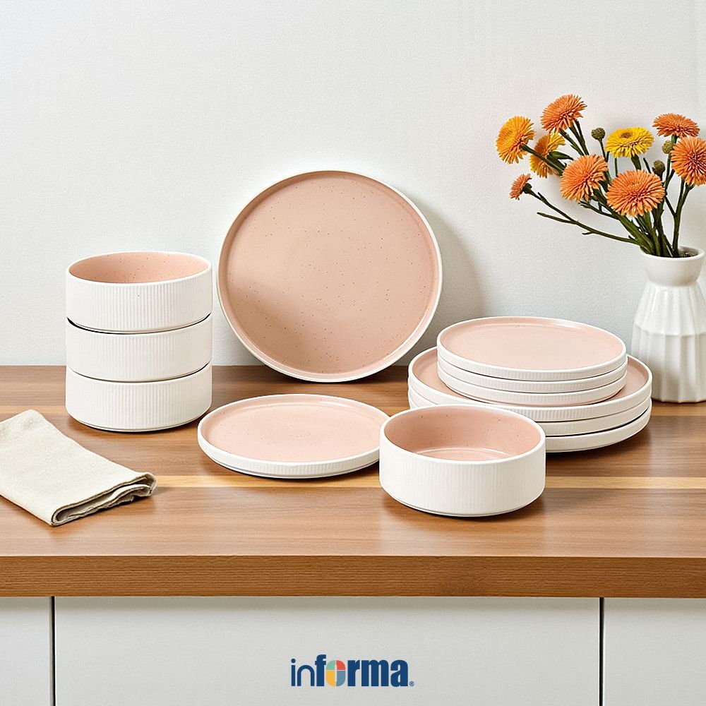 Informa Appetite Set 12 Pcs Marley Perlengkapan Makan Porcelain - Cokelat Bowl And Plate Set Mangkuk