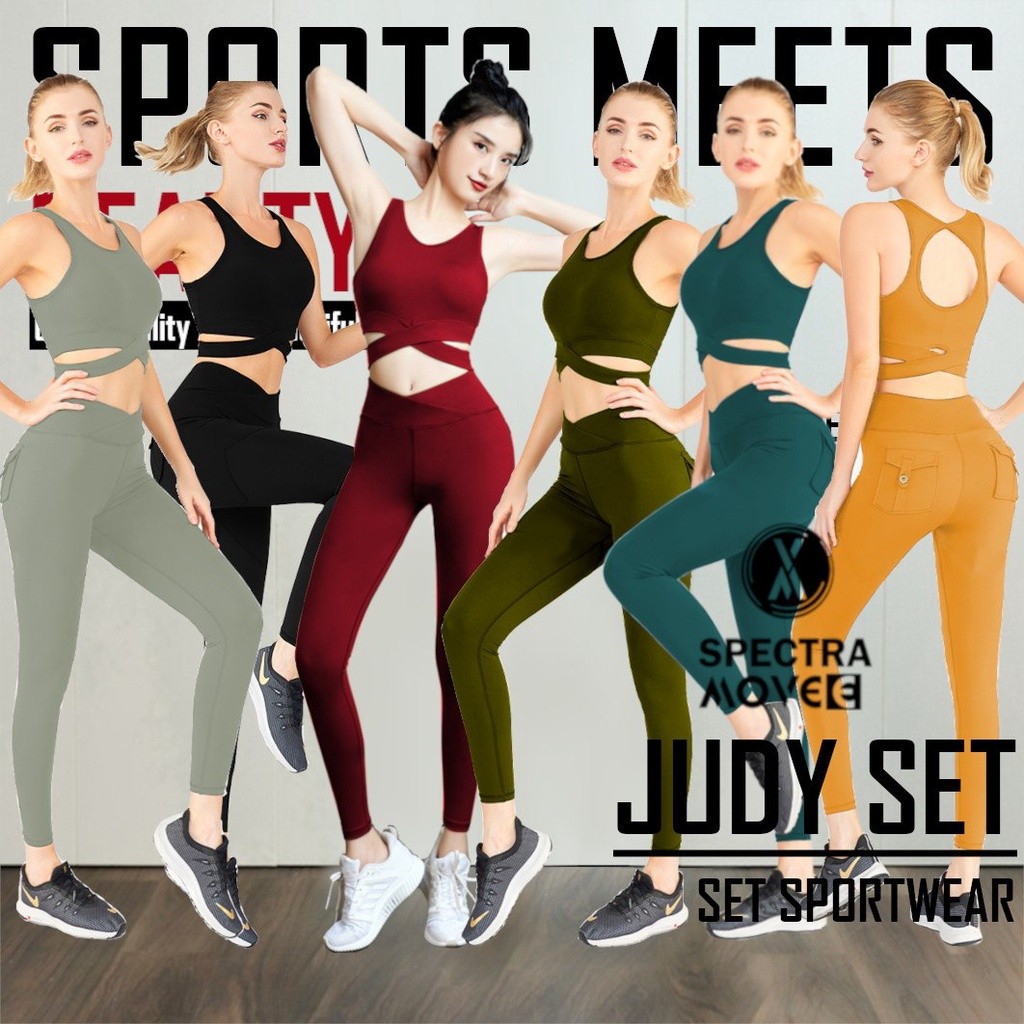 Setelan senam JUDY SET baju senam murah setelan olahraga wanita legging zumba celana senam aerobic b