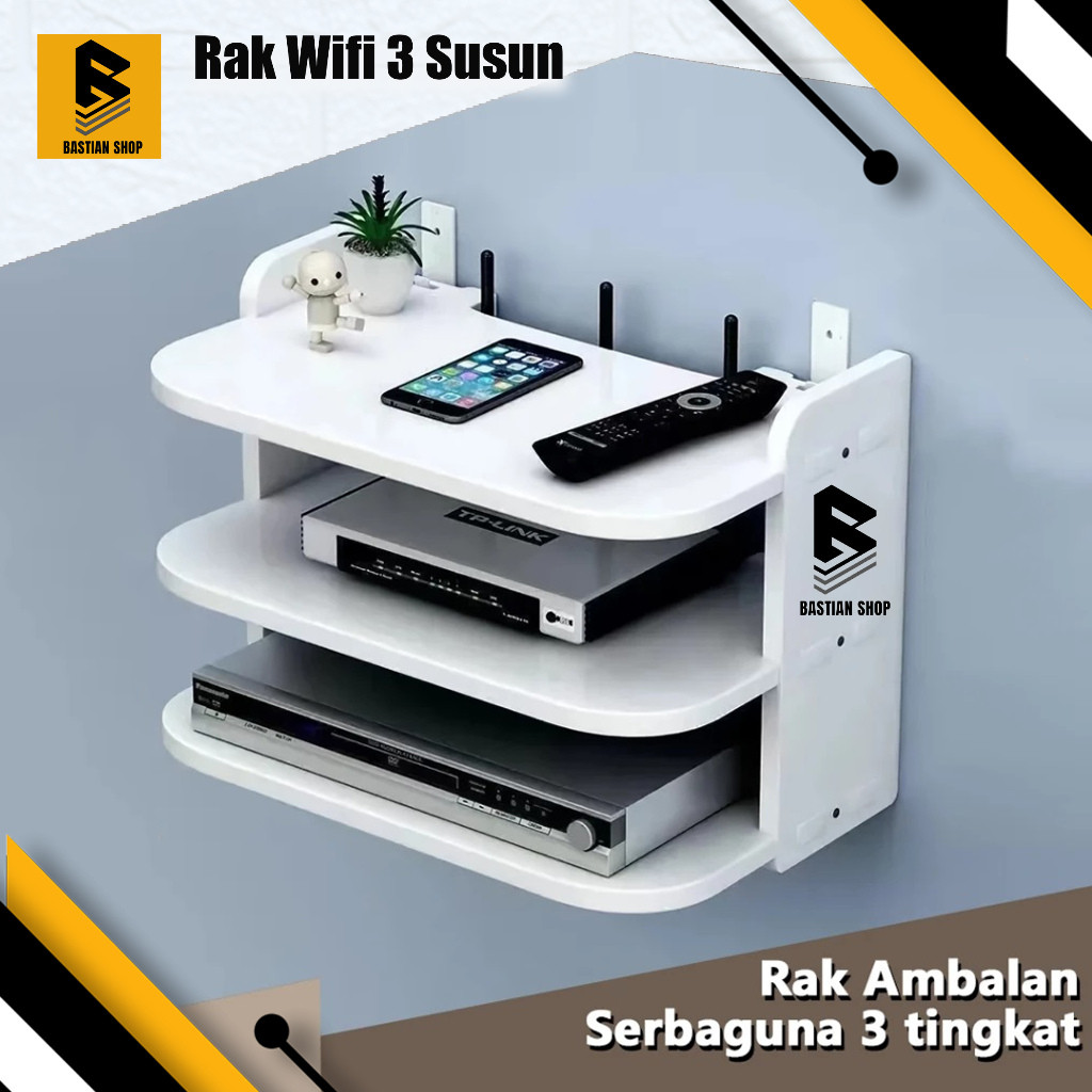 Rak Dinding Ruang Rak Gantung 3 Susun Modem, Wifi, Router, DVD maupun Set Top Box Rak Dinding 3 Ting