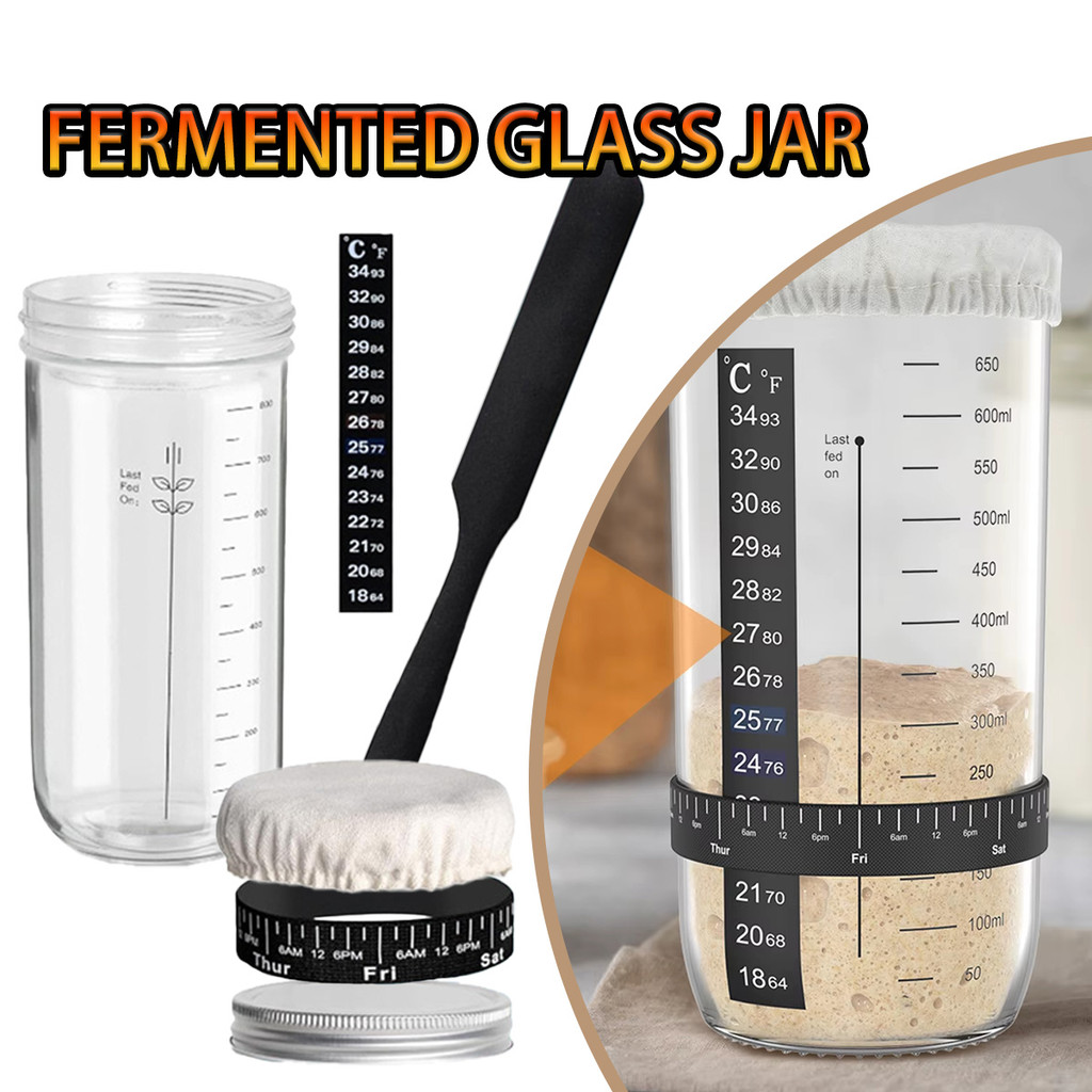 1000ml Wadah Pemula Sourdough Toples Kaca Bening Alat Memanggang Sourdough Perlengkapan Dapur Mulut 