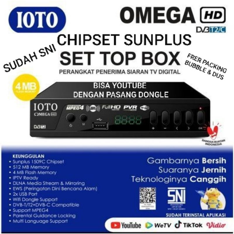 TERLARIS STB IOTO OMEGA SET TOP BOX IOTO OMEGA DVB T2 SNI CHIPSET SUNPLUS