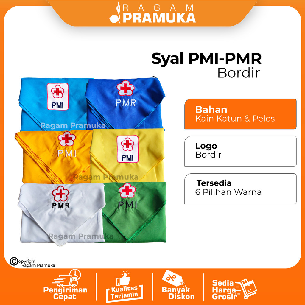 Syal Slayer PMI Bordir / Syal PMI Hijau Biru Putih Kuning Muda Kuning Tua eceran / Syal Scraf PMI PM