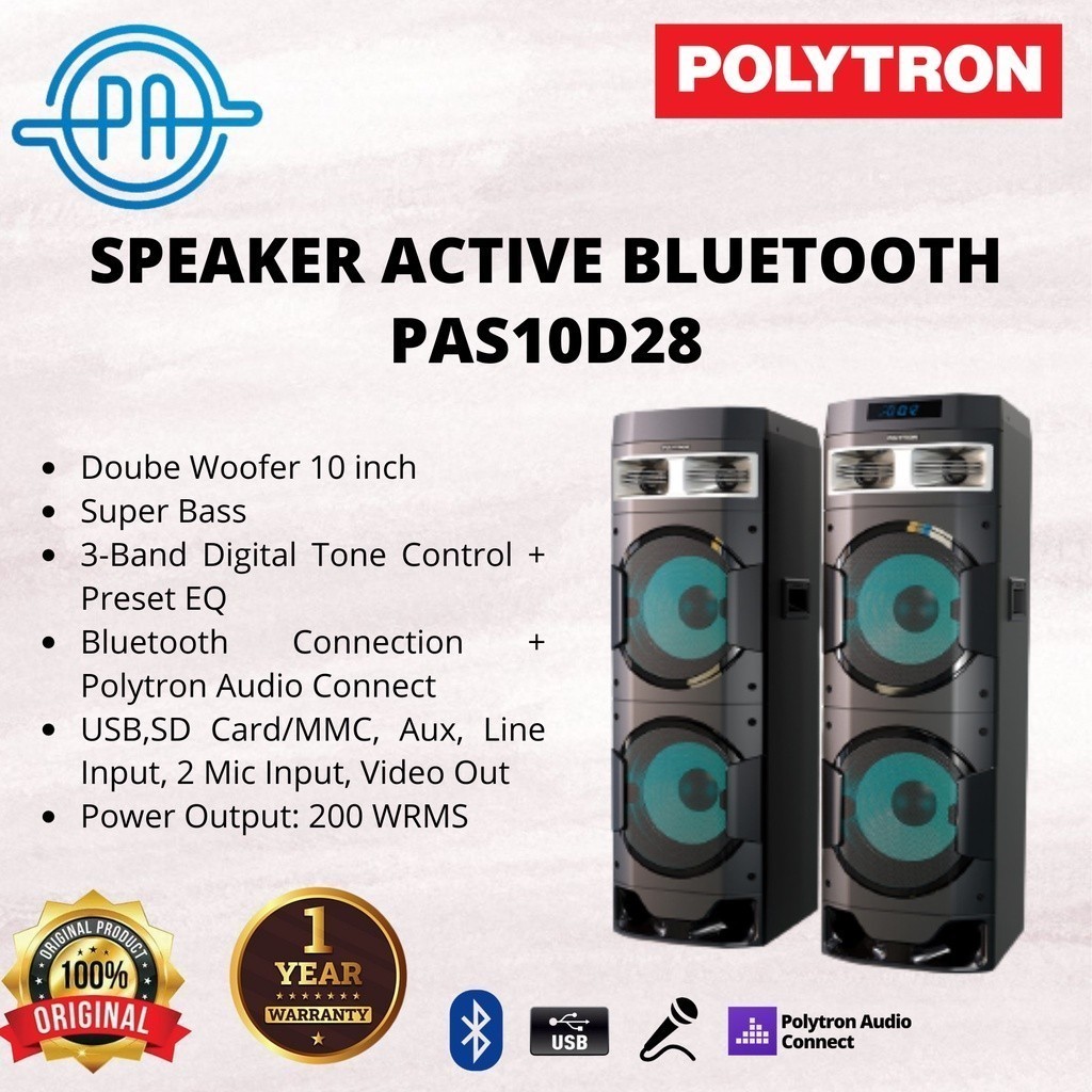 NEW SPEAKER AKTIF POLYTRON PAS 10D28 / 10DF28 / PAS10D28 PAS-10D28 (RADIO FM + KAROKE)