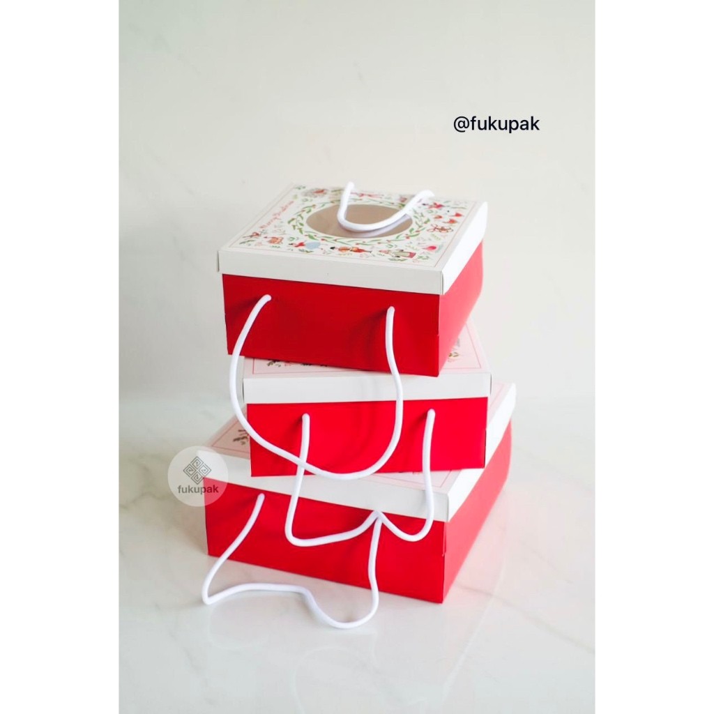 (10pcs) Kotak Natal 20x20 22x22 25x25 Christmas box hamper jendela mika dus jinjing cake bolu marmer