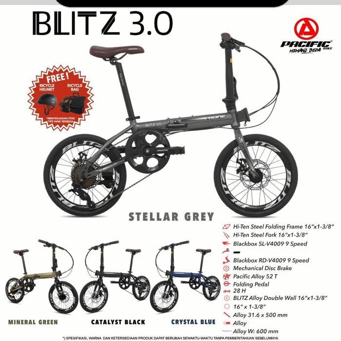 Sepeda Lipat 16 Pacific Blitz 3.0 9 Speed Free Helm Tas dll Murah