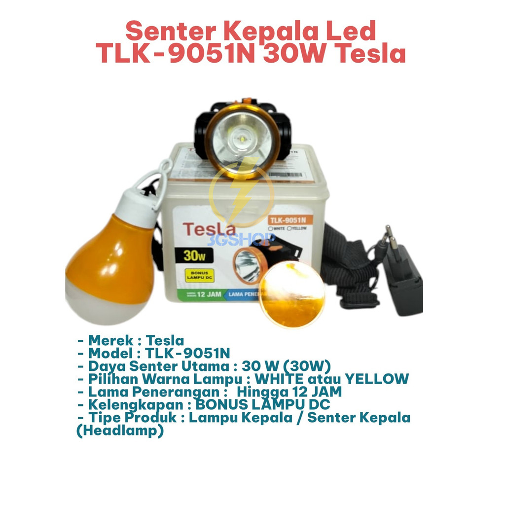 Senter Kepala Tesla 30 Watt TLK 9051N - Headlamp Rechargeable Pro