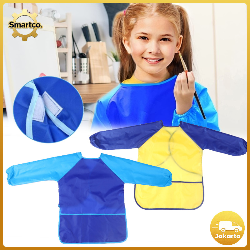 Celemek Anak Apron Lukis Anak Art Smock Kids Waterproof Apron Kids Painting Apron Dengan Kantong Wat