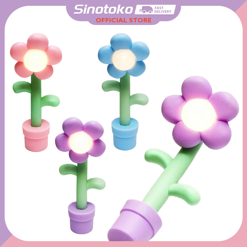 Lampu Meja Hias Bunga Aesthetic – Lampu Mini Unik untuk Kamar/Asrama, Ambient Dekoratif, Warna Biru/