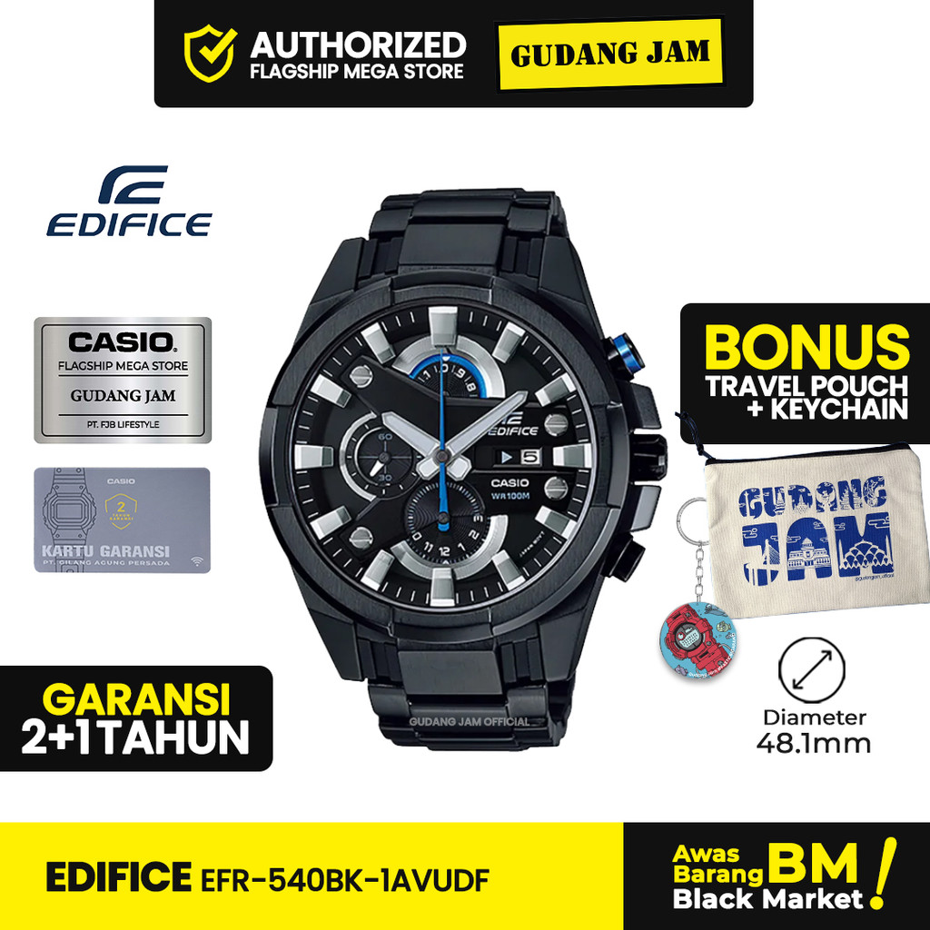 Jam Tangan Pria Edifice EFR-540BK-1AVUDF Stainles Steel Strap