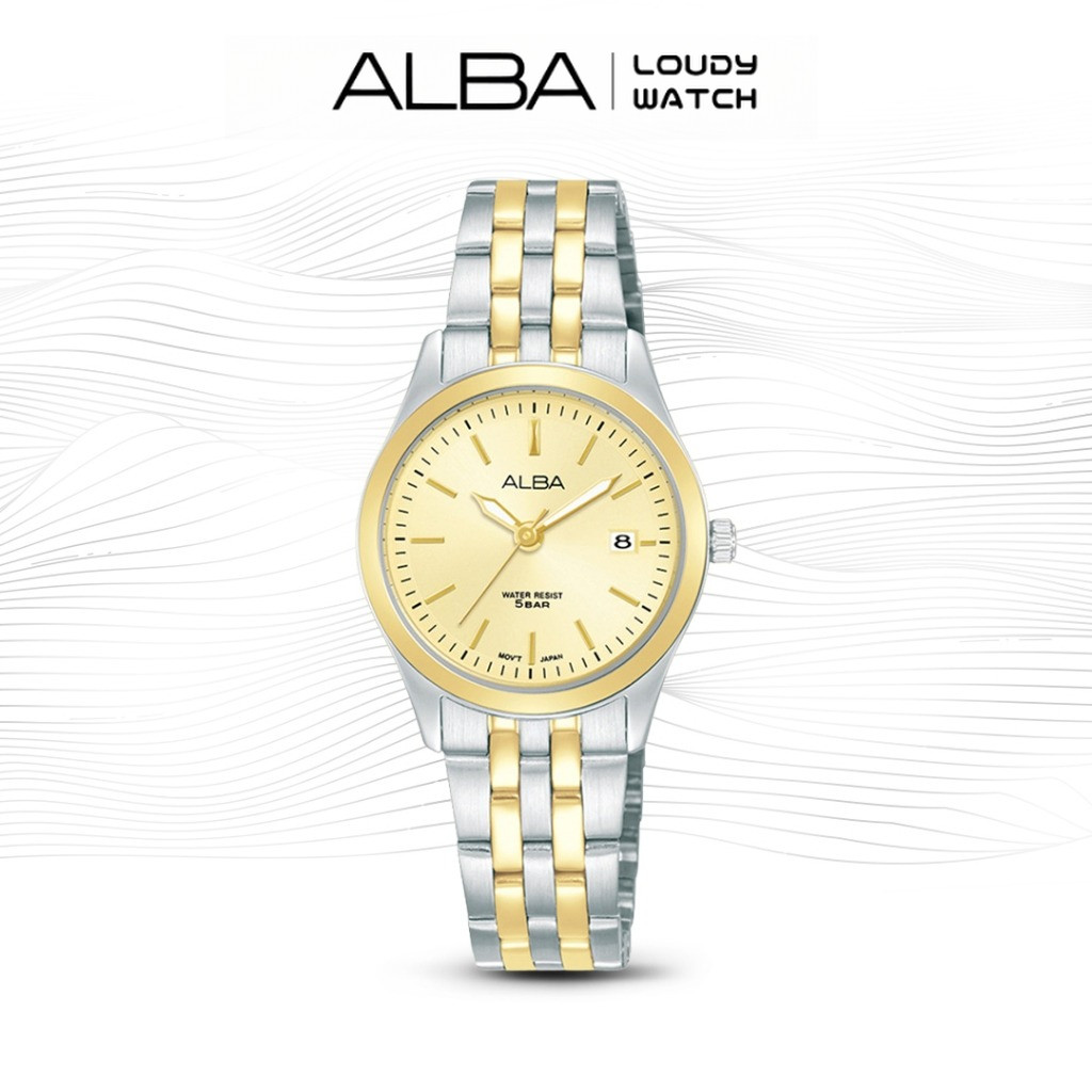 ALBA AH7CE8 Prestige Jam Tangan Wanita Quartz Gold Dial Two Tone Silver-Gold Stainless Steel Strap W