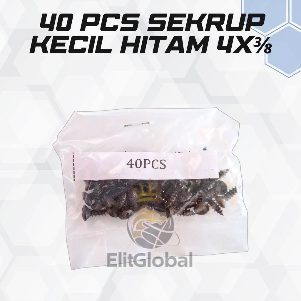Sekrup Kecil Hitam Anti Karat 4x3/8 Panjang 8-10mm Kepala Bulat 40pcs